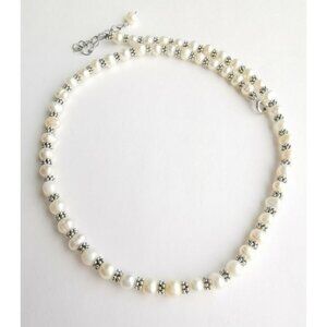NWT White freshwater pearl choker necklace with sterling silver rondelles